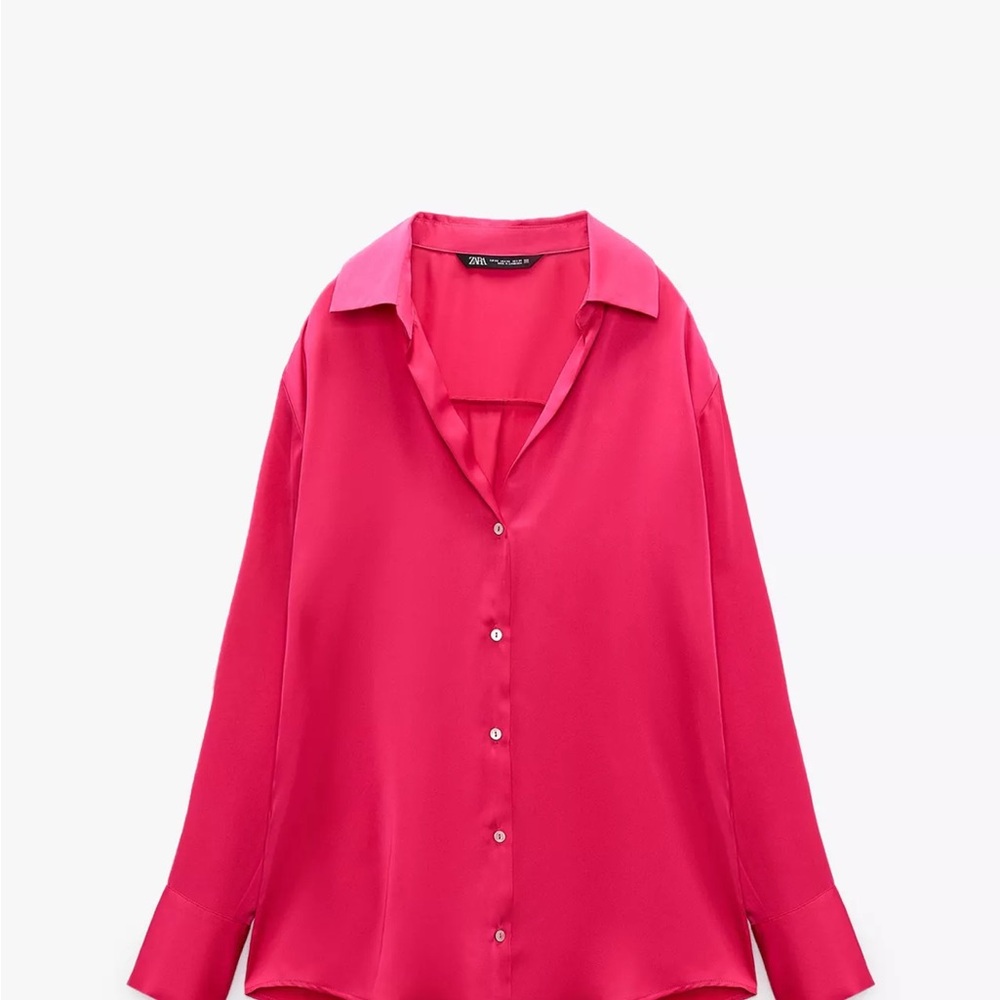 NWT Zara Fushchia Silk Button-Up Blouse